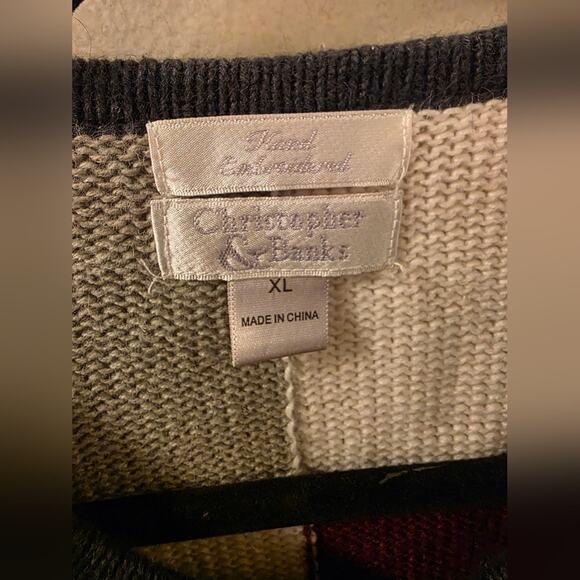 Vtg 90s Floral Hand Embroidered Knit Cardigan Sweater Womens Size XL Patchwork - Picture 7 of 8